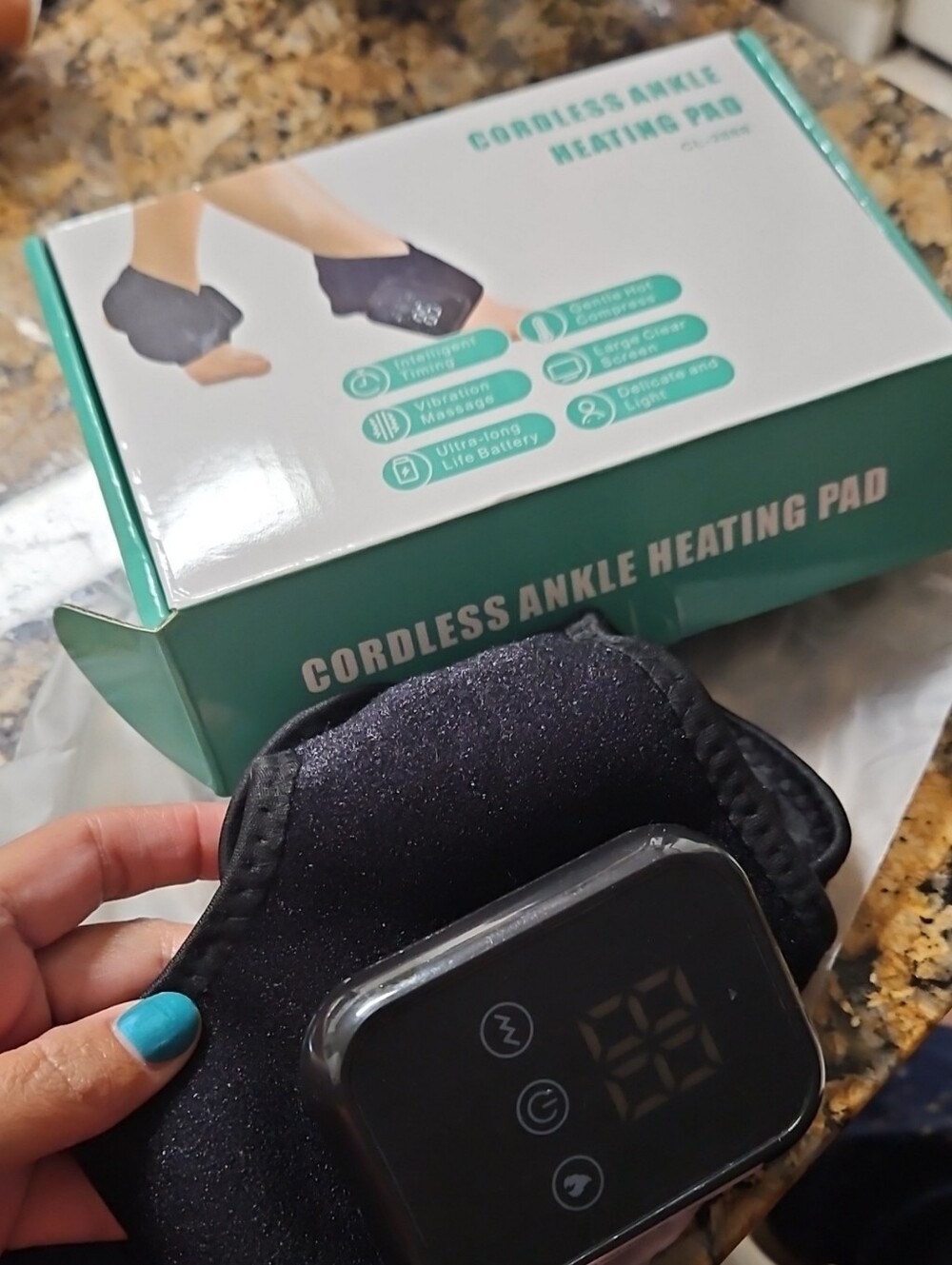 Cordless Ankle Heating Pad with Digital Controls - Black